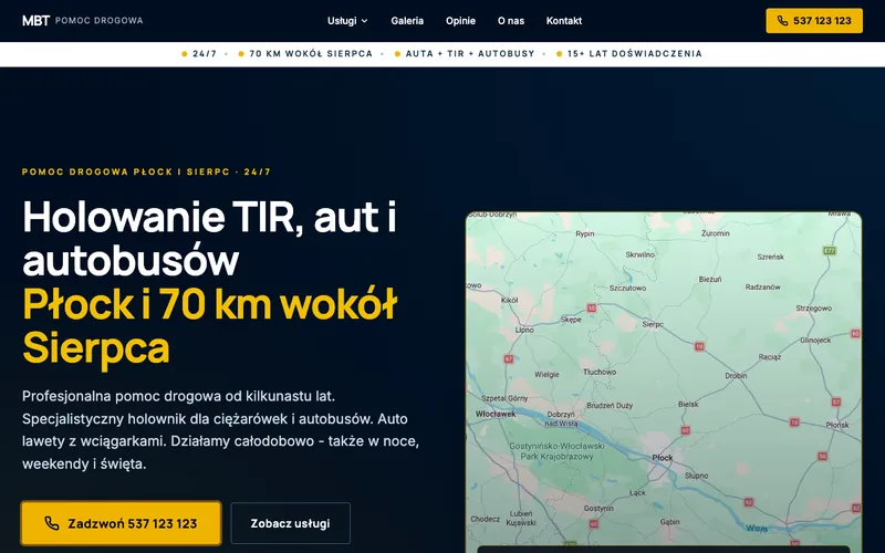 Strona internetowa — MBT Pomoc Drogowa